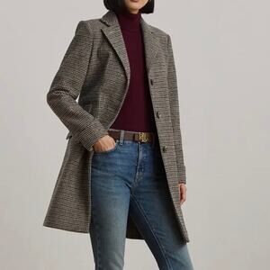 Lauren Ralph Lauren Wool Blend Reefer Coat in Merlot Houndstooth Size 6